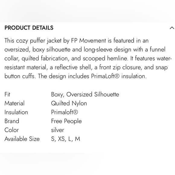 Free People M Pippa Packable Quilted Puffer Silver Jacket great pre owned cond - Picture 13 of 14